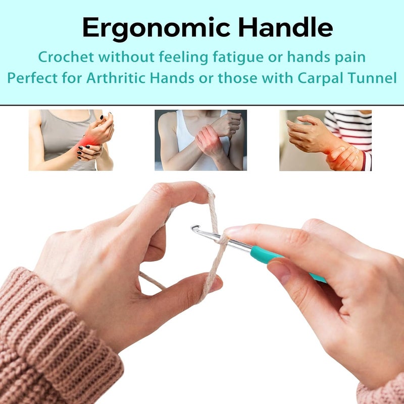 Gerute 5.5mm Crochet Hook, Ergonomic Crochet Hook, Smooth and Extra Long Knitting Needles, with Soft Rubber Ergonomic Handle and Aluminum Tip, Perfect Beginner and Arthritic Crochet Hooks (5.5 mm) - Image 4